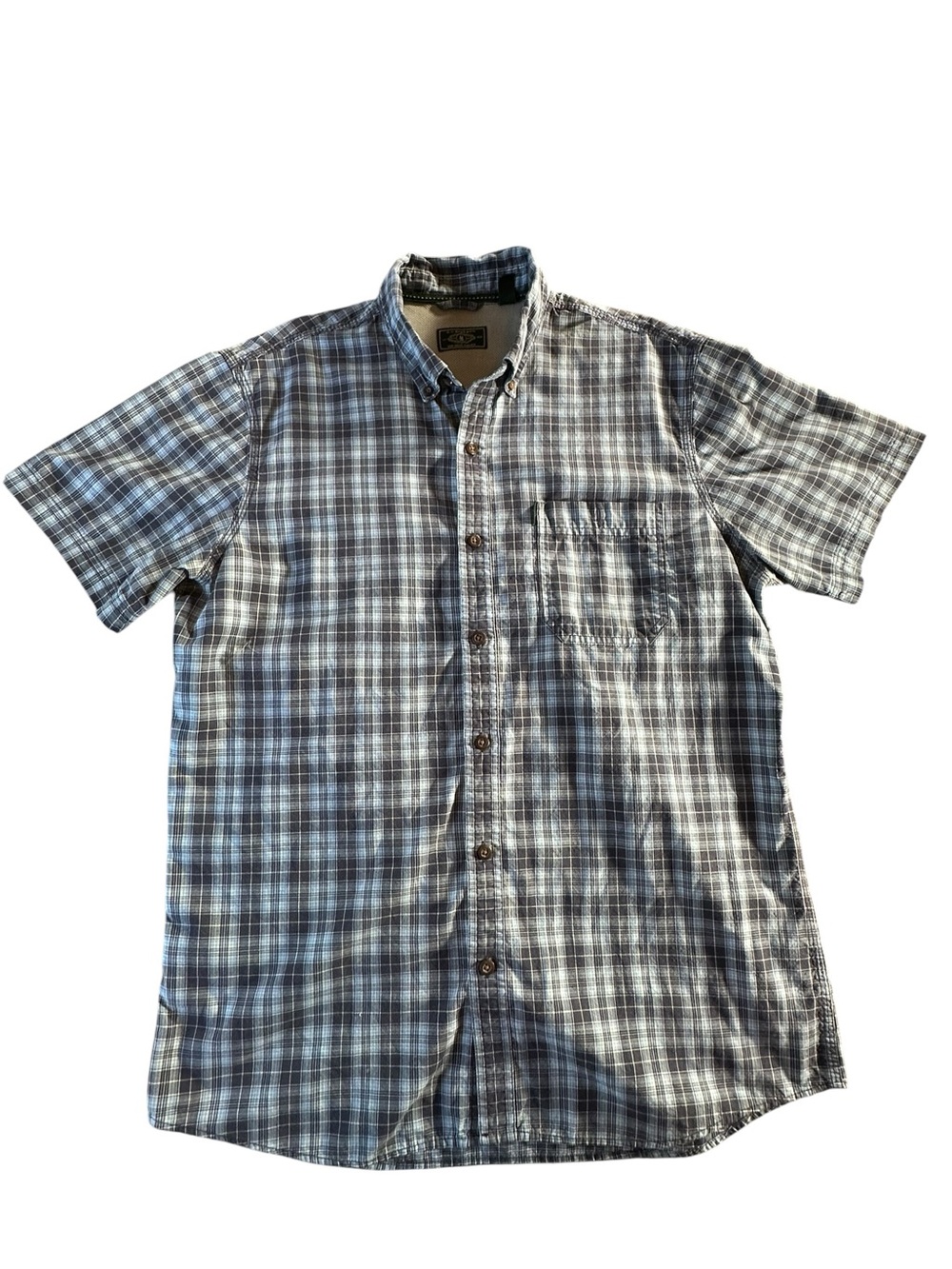 G.H. Bass & Co. Short-Sleeve Button-Down Plaid Shirt in Blue and Gray Large